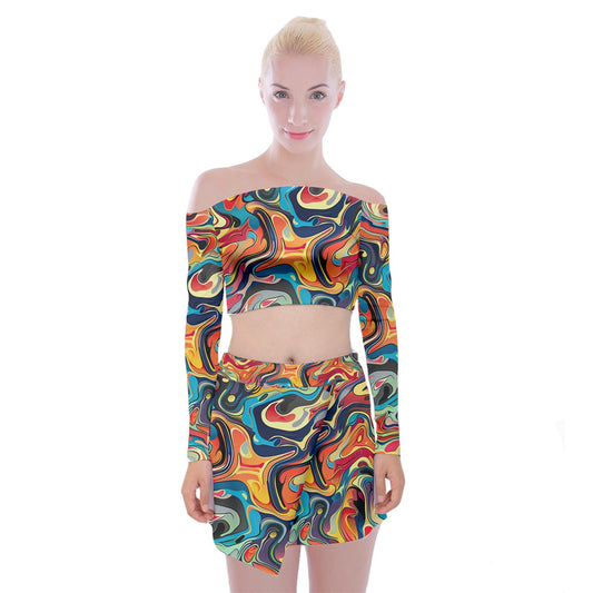 Transcendent Off Shoulder Top with Mini Skirt Set - Mila Beachwear