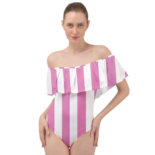 Pink Linear Luxe Off Shoulder Velour Bodysuit - Mila Beachwear