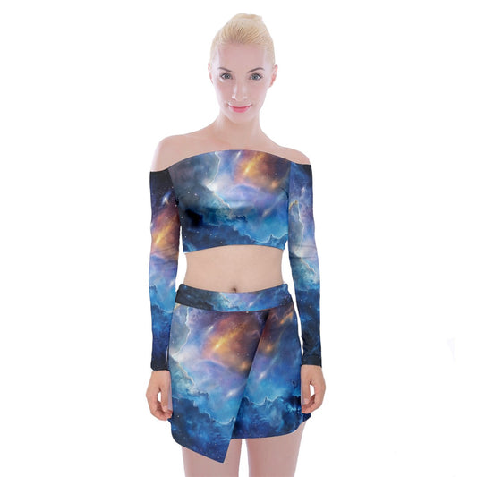 Galaxy Off Shoulder Top with Mini Skirt Set - Mila Beachwear