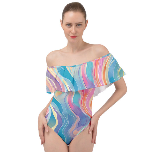 Rainbow Off Shoulder Velour Bodysuit - Mila Beachwear