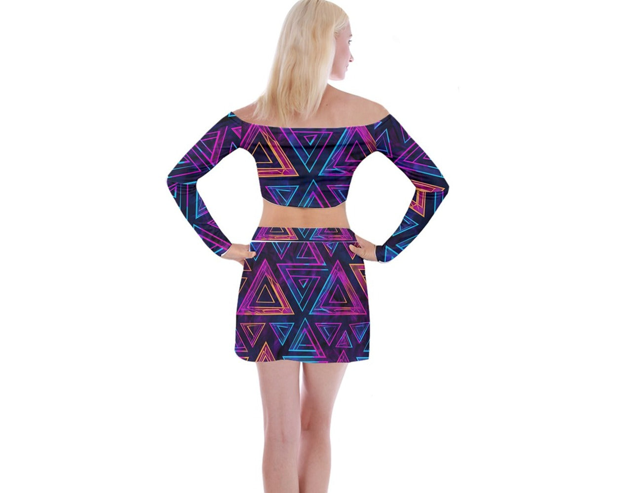 Triangular Prism Off Shoulder Top with Mini Skirt Set - Mila Beachwear