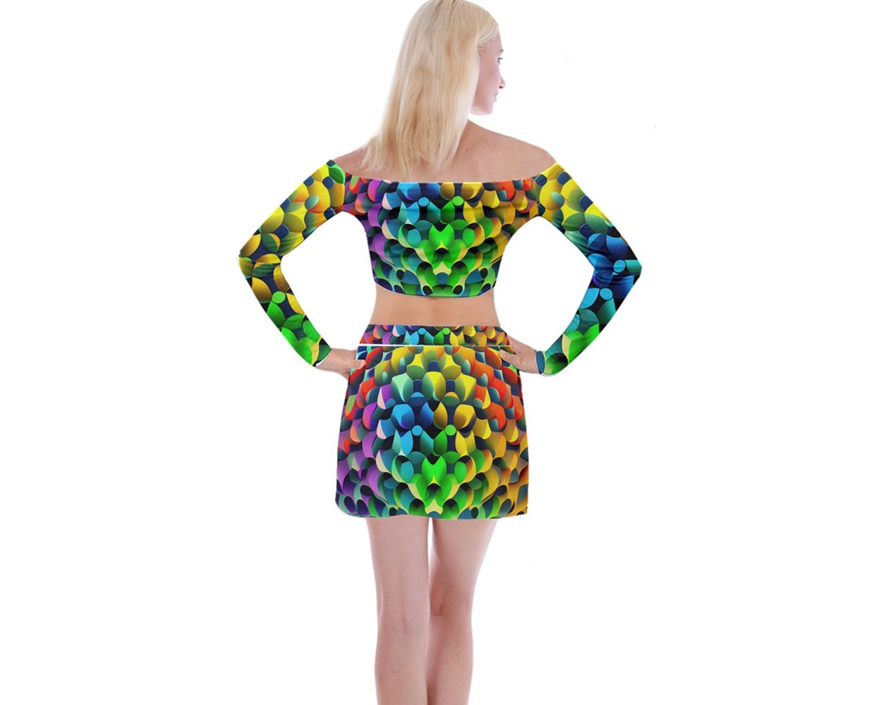 Rainbow Mirage Off Shoulder Top with Mini Skirt Set