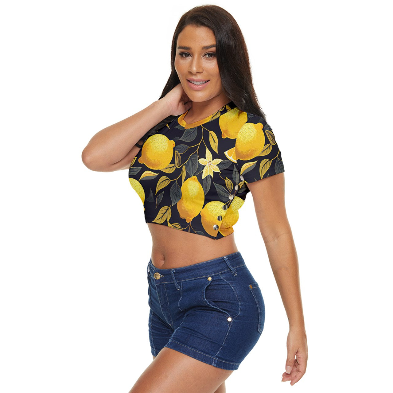 Sorrento Lemon Delight Side Button Cropped T-Shirt