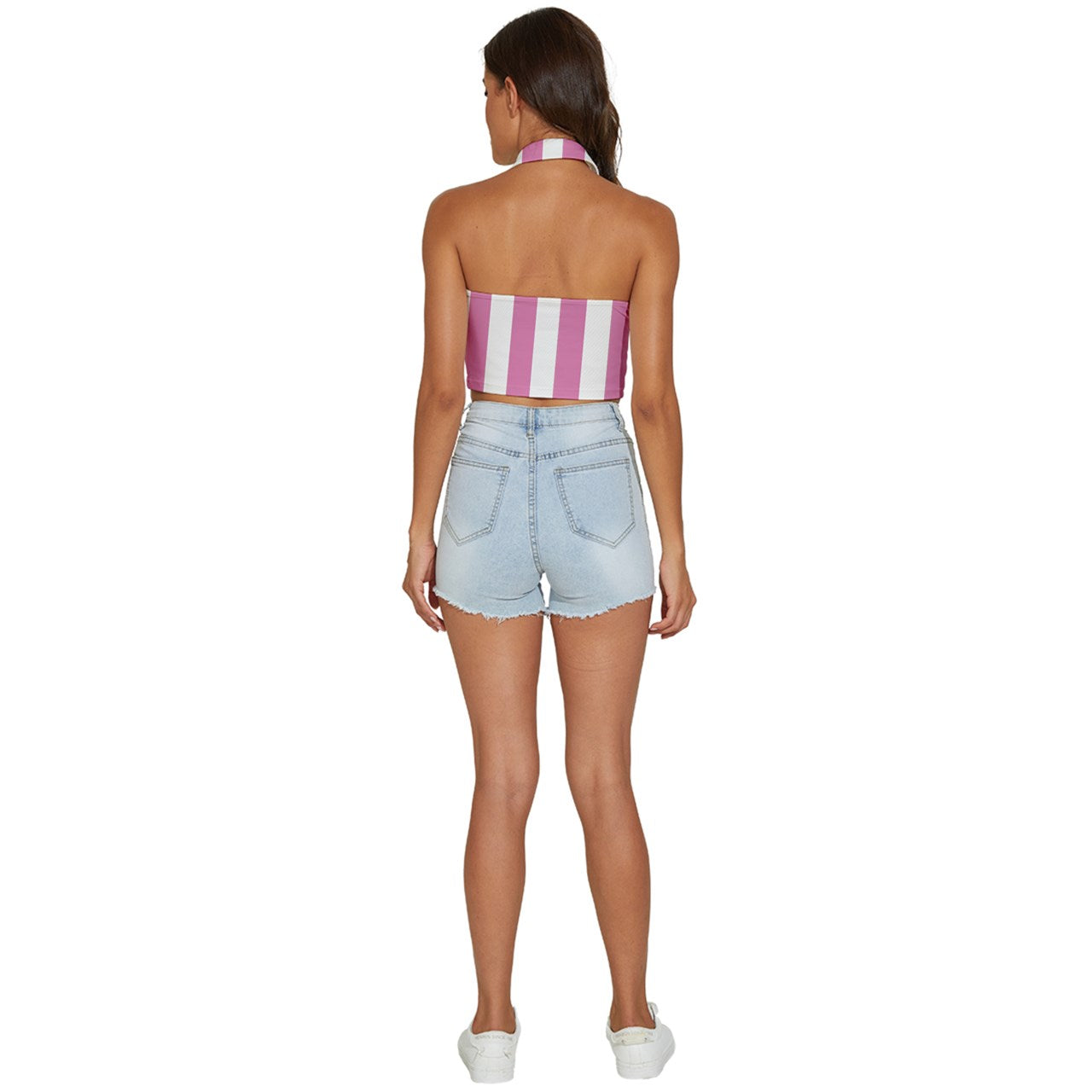 Pink Linear Luxe Backless Halter Cami Shirt