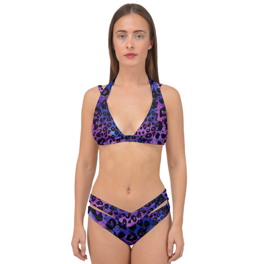 Blue Lagoon Panther Double Strap Halter Bikini Set