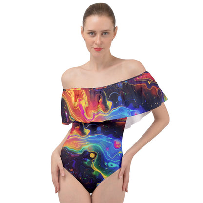 Cosmic Kaleidoscope Off Shoulder Velour Bodysuit