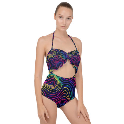 Neon Rainbow Scallop Top Cut Out Swimsuit