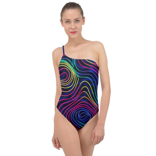 Neon Rainbow Classic One Shoulder Swimsuit