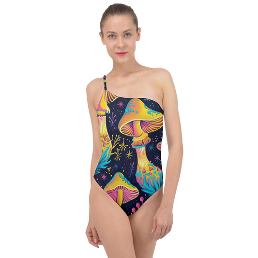 Neon Shrooms Classic One Shoulder Swimsuit