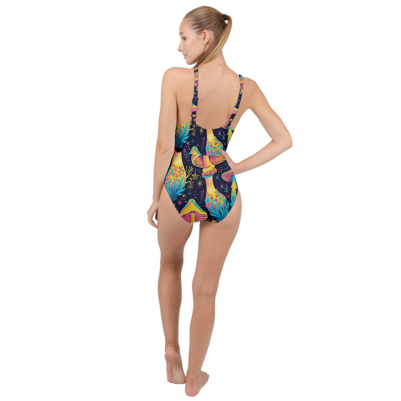 Neon Shrooms High Neck One Piece Swimsuit