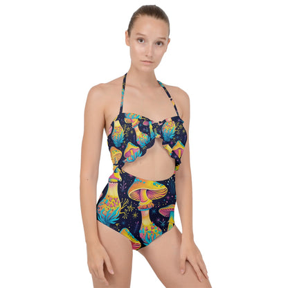 Neon Shrooms Scallop Top Cut Out Swimsuit