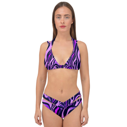 Lavender Safari Double Strap Halter Bikini Set