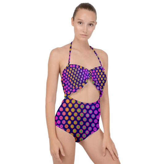 Electric Dots Scallop Top Cut Out Swimsuit