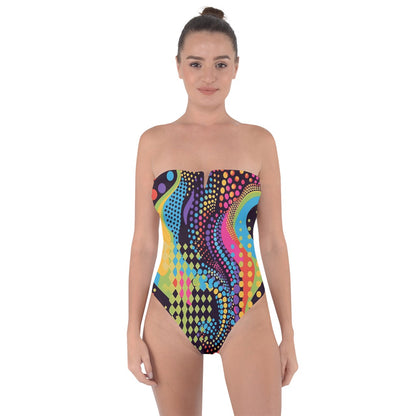 Neon Polka Tie Back One Piece Swimsuit