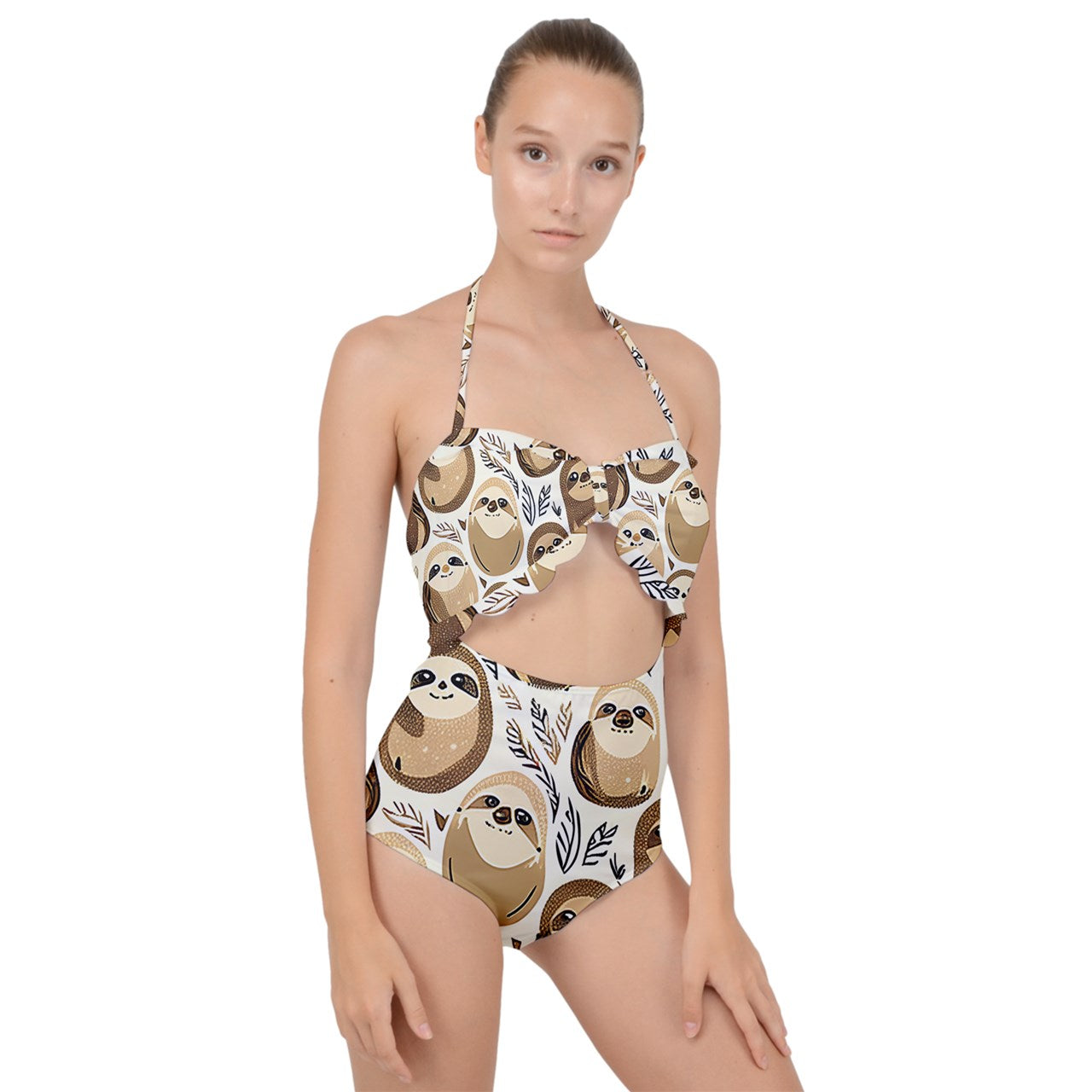 Sloths Scallop Top Cut Out Swimsuit