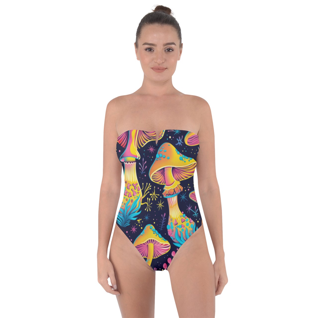 Neon Shrooms Tie Back One Piece Swimsuit