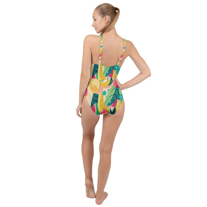 Tropical Fruit Cocktail High Neck One Piece Swimsuit