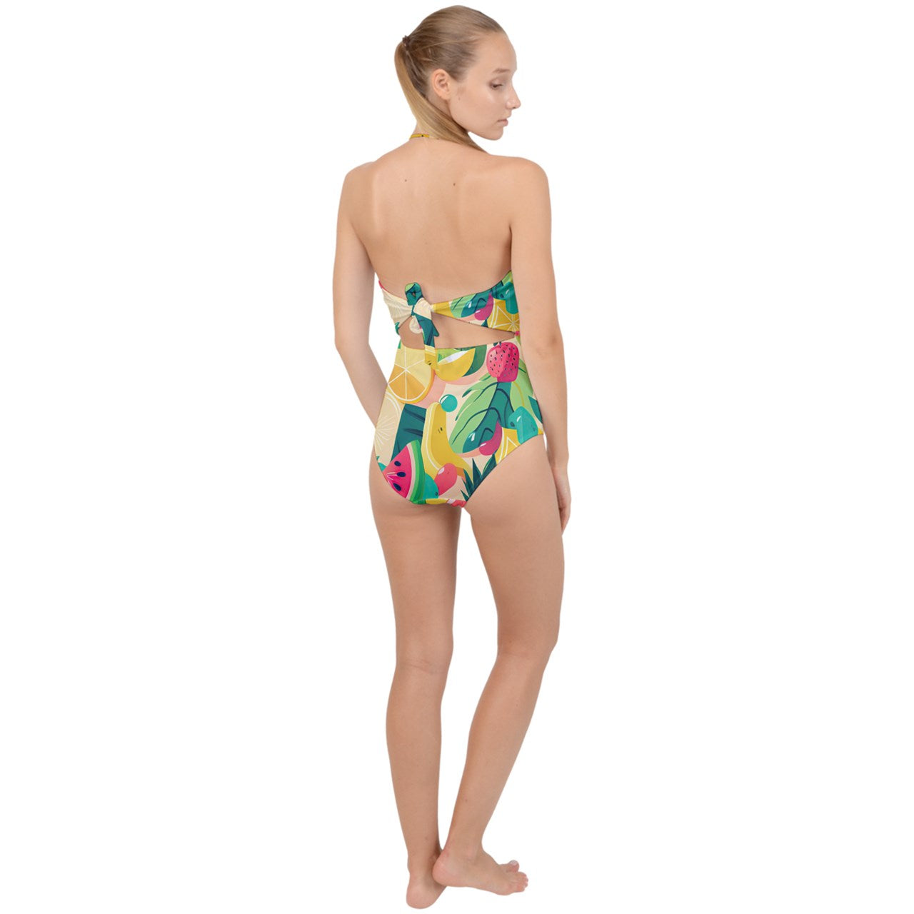 Tropical Fruit Cocktail Scallop Top Cut Out Swimsuit