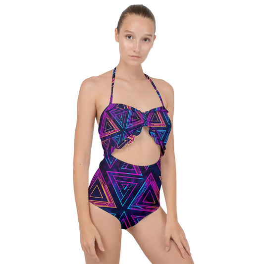 Triangular Prism Scallop Top Cut Out Swimsuit