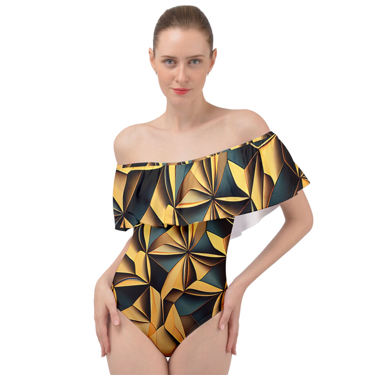 Geometric Abstract Off Shoulder Velour Bodysuit