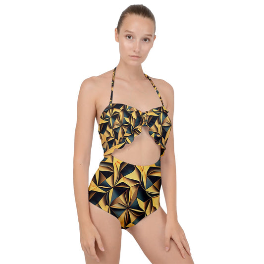 Geometric Abstract Scallop Top Cut Out Swimsuit