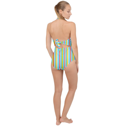 Color Block Linear Luxe Scallop Top Cut Out Swimsuit