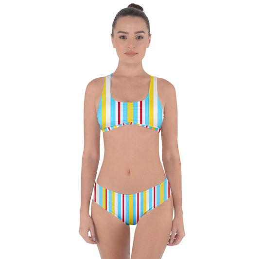 Color Block Linear Luxe Criss Cross Bikini Set