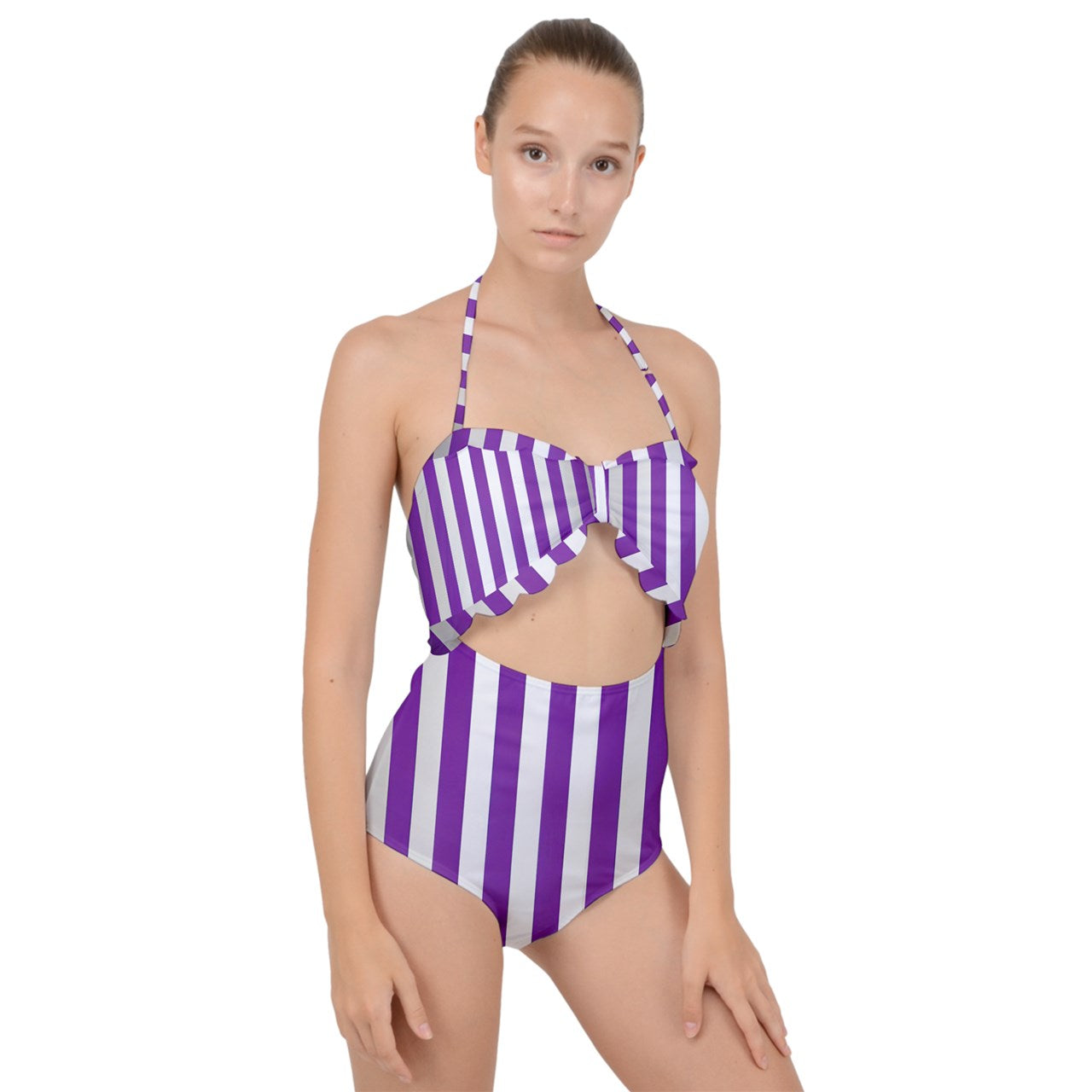 Purple Linear Luxe Scallop Top Cut Out Swimsuit