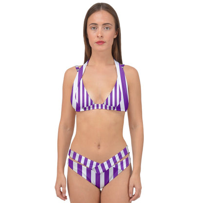Purple Linear Luxe Double Strap Halter Bikini Set