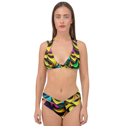 Exotic Mosaic Double Strap Halter Bikini Set