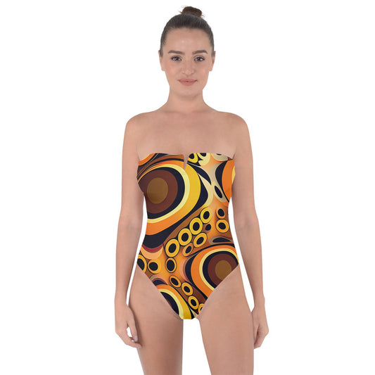 Abstract Sunset Tie Back One Piece Swimsuit