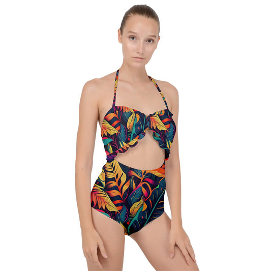 Rhapsody Forest Scallop Top Cut Out Swimsuit
