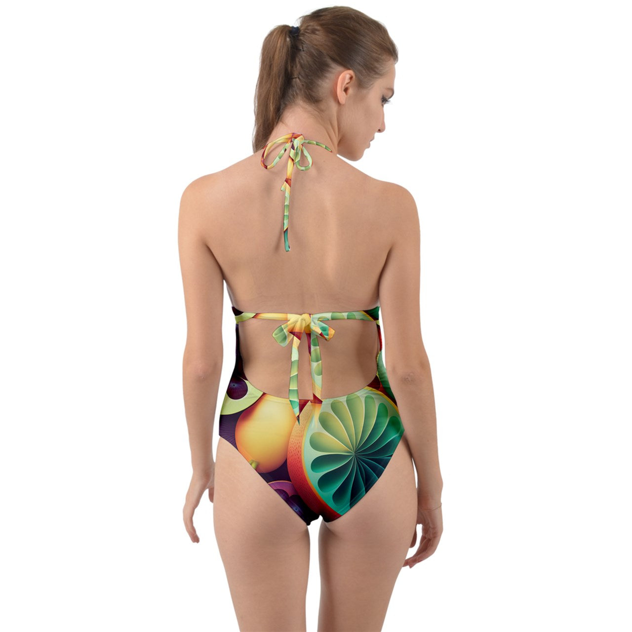 Tropical Salad Halter Cut-Out One Piece Swimsuit