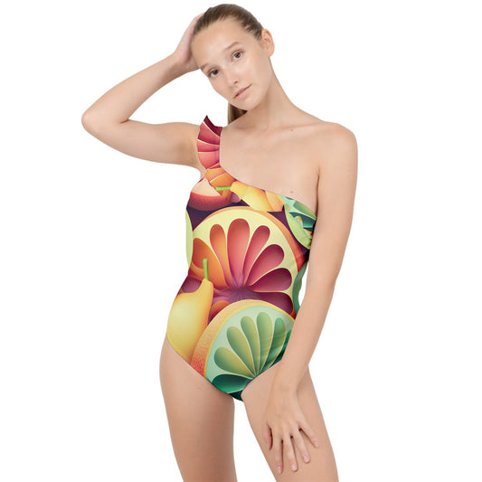 Tropical Salad Frilly One Shoulder Swimsuit
