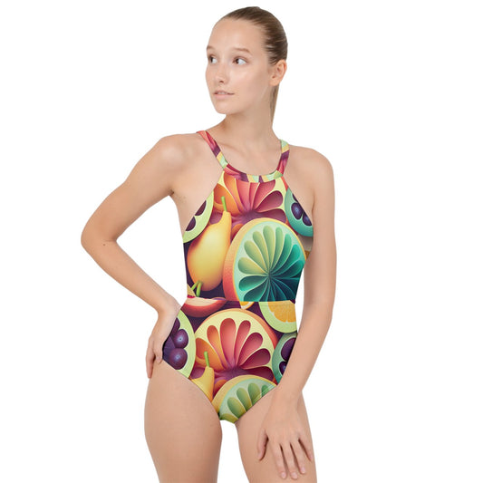 Tropical Salad High Neck One Piece Swimsuit