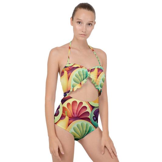 Tropical Salad Scallop Top Cut Out Swimsuit