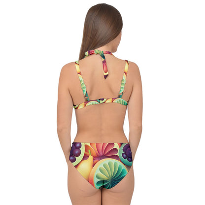 Tropical salad Double Strap Halter Bikini Set