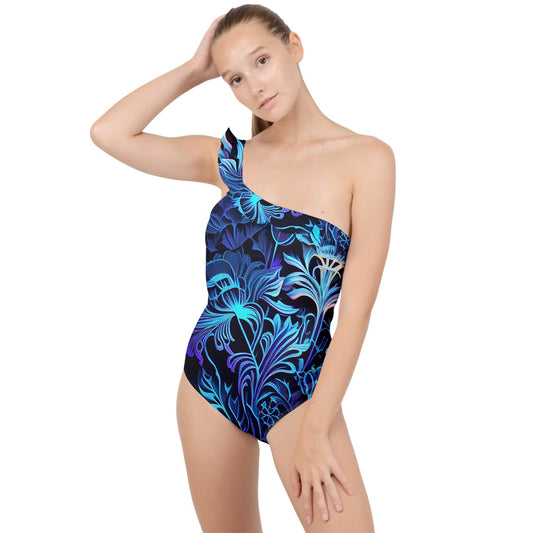 Electric Bloom Frilly One Shoulder Swimsuit