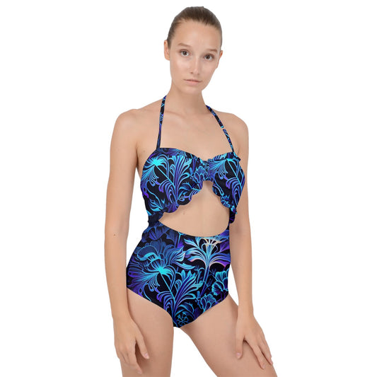 Electric Bloom Scallop Top Cut Out Swimsuit
