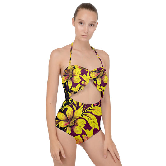Sunshine Blooms Scallop Top Cut Out Swimsuit