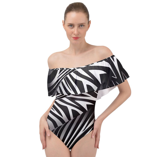 Zebra Off Shoulder Velour Bodysuit