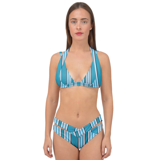 Turquoise Linear Luxe Double Strap Halter Bikini Set