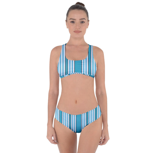 Turquoise Linear Luxe Criss Cross Bikini Set