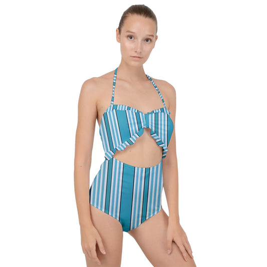Turquoise Linear Luxe Scallop Top Cut Out Swimsuit