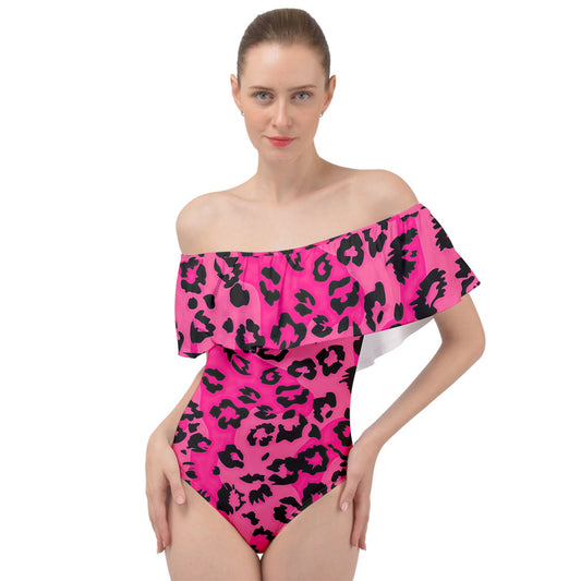 Pink Panther Off Shoulder Velour Bodysuit