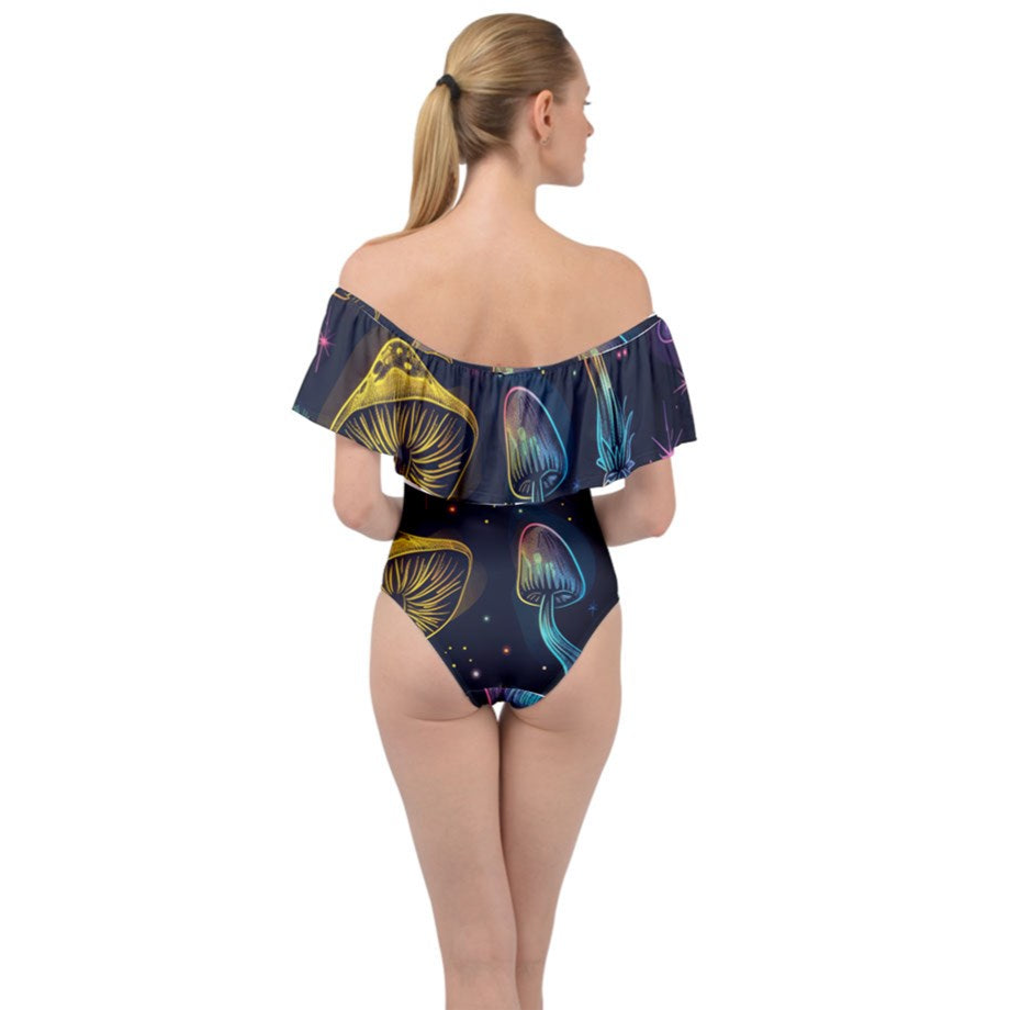 Magic Shrooms Off Shoulder Velour Bodysuit