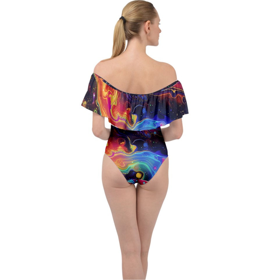 Cosmic Kaleidoscope Off Shoulder Velour Bodysuit