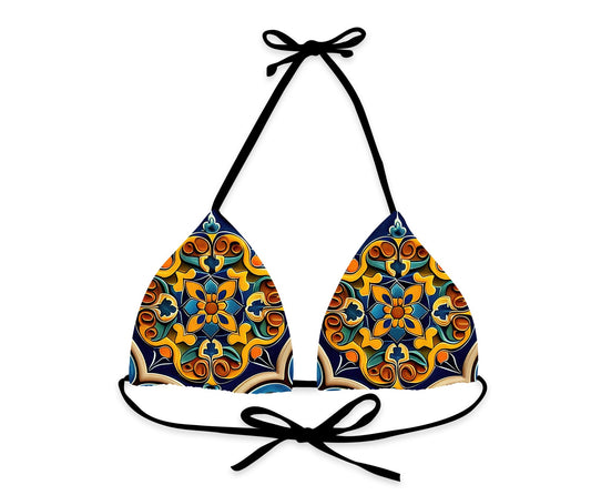 Blue  Amalfi Maiolica Triangle Bikini Top - Mila Beachwear
