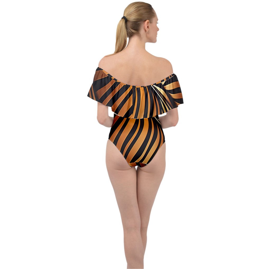 Savage Stripes Off Shoulder Velour Bodysuit