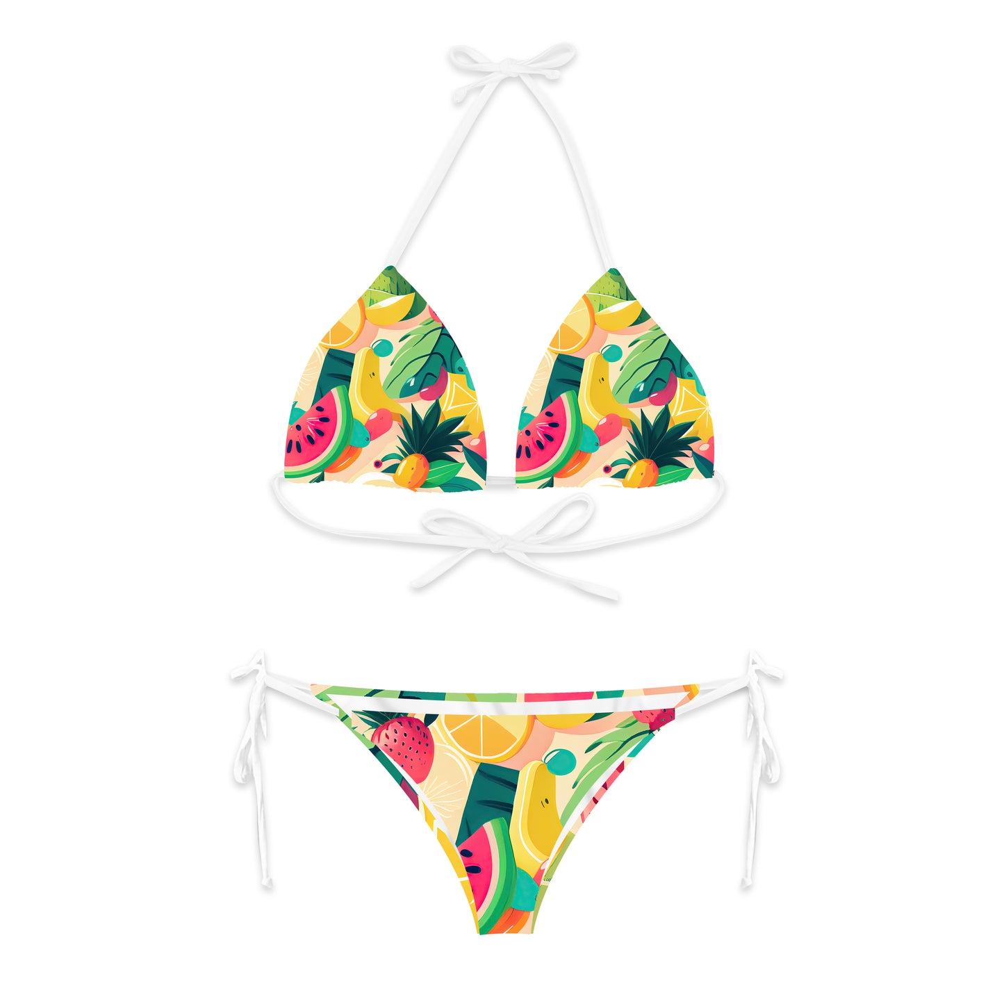 Tropical Fruit Cocktail Bikini Top + String Bottom Combo - Mila Beachwear